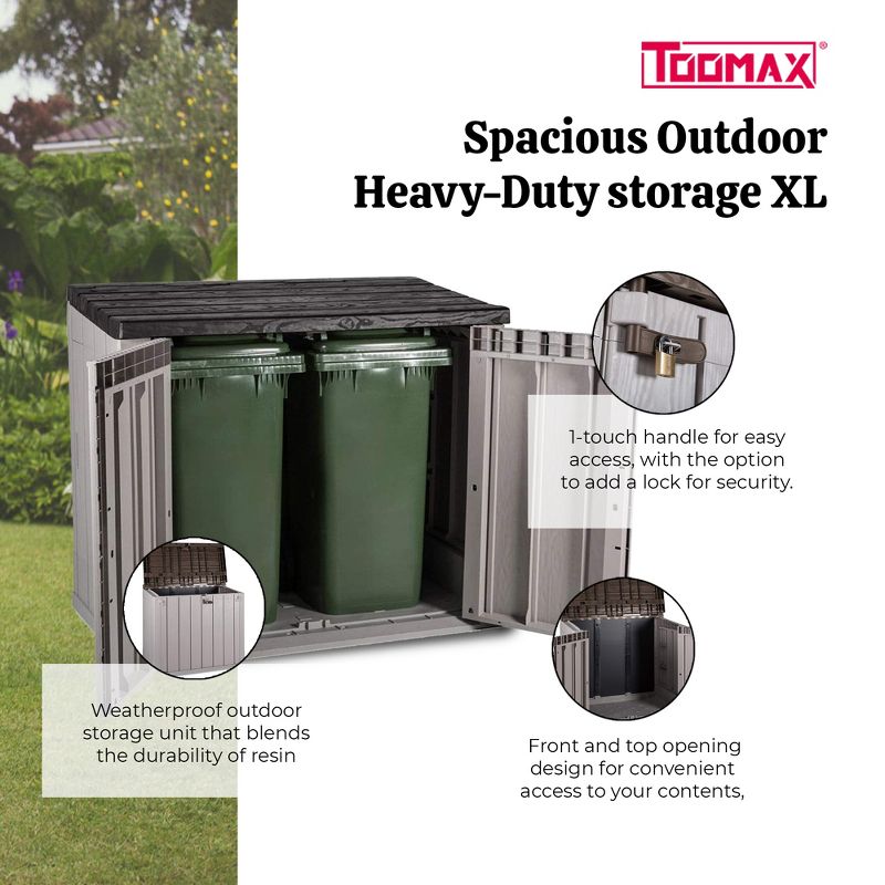 Toomax Stora Way Extra Large 220 Gallon Outdoor Horizontal Storage Shed Cabinet for Trash Can, Garden Tools, and Yard Equipment, Taupe Gray and Brown, 4 of 8