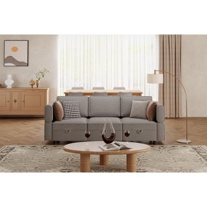 Grey Convertible Sectional Sofa with Reversible Chaise & Storage Ottoman. U-shaped 3-seat modular couch. - 1 of 4