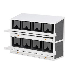 Wooden 8-compartment nesting box for egg laying with 2 rolling egg collection drawers and 4 ventilation holes, 2 collapsible perches - 1 of 4