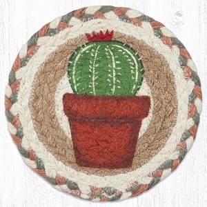 Earth Rugs Cacti 3 Round Coaster – 7"x7" Braided Jute with Hand-Stenciled Succulent Trio for Desert, Boho, or Southwestern Decor - 1 of 3