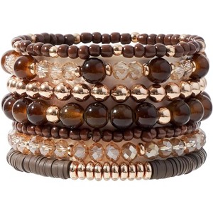 Bohemian Stackable Gold Plated Beaded Stretch Bracelets Elastic Layering Bracelets Set - 1 of 4