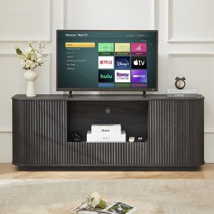 Runesay 64" Modern Wood Vertical Stripe TV Stand with Large Storage Space for Living Room, Bedroom, or Entryway - 1 of 4