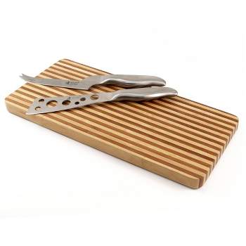 BigKitchen Two Toned Bamboo Magnetic Cheese Cutting Board Set with Knives 3 Piece