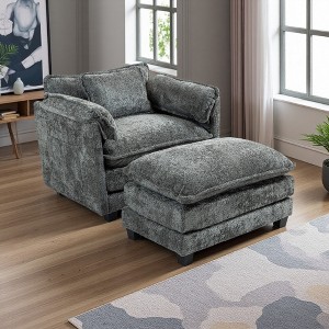 55.3" Boucle Oversized Sofa Chair with Deep Cushions and Ottoman - 1 of 4