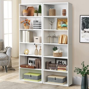 AOXUN Bookcase Set of 2,Floor Standing 6 Tiers Tall Bookcase and Bookshelf, Display Storage Rack, Suitable for Home Offices, Living Rooms, White - 1 of 4
