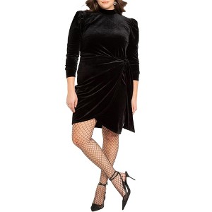 ELOQUII Women's Plus Size Velvet Mini Dress With Wrap Skirt - 1 of 4