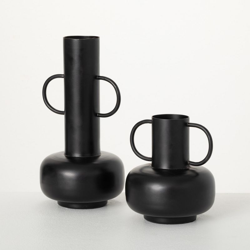 Sullivans 12" & 7.25" Modern Ebony Jug Vase Set of 2, Black, 1 of 5