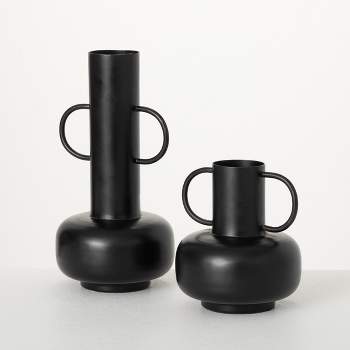 Sullivans 12" & 7.25" Modern Ebony Jug Vase Set of 2, Black