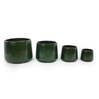 VisioGear 4 Pieces Flowerpot, Modern Planter for Patio, Garden or Windowsills, Antique Green, 13.8"*13.8"*11.9"