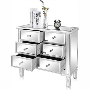 VINGLI Mirrored Dresser for Bedroom with 6 Storage Drawer Modern Chest of Drawers, Silver - 1 of 4