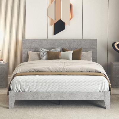 Galano Layton Concrete Gray Wood Frame Queen Platform Bed With ...