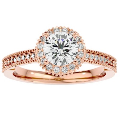 Pompeii3 1 1/10Ct Vintage Diamond Moissanite Halo Engagement Ring White Yellow Rose Gold