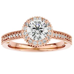 Pompeii3 1 1/10Ct Vintage Diamond Moissanite Halo Engagement Ring White Yellow Rose Gold - 1 of 2