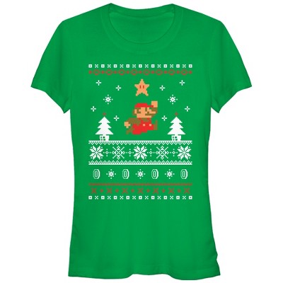 Junior's Nintendo Ugly Christmas Mario Jump Star T-Shirt