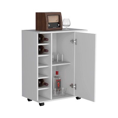 NicBex 2-Side Shelves Rolling Kitchen Island Cart with 1 Cabinet and 6 Bottle Rack,Kitchen Island on Wheels with Storage,Island Table for Kitchen