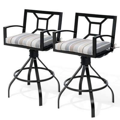 Pellebant 2pc Aluminum Outdoor Swivel Bar Stools with Sunbrella Cushion Patio Counter Height Barstools