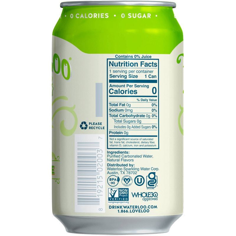 Waterloo Lemon-Lime Sparkling Water - 8pk/12 fl oz Cans, 4 of 7