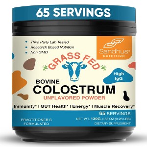 Sandhu's Grass Fed Bovine Colostrum Powder For Women & Men | 65 Servings High IgG Supplement For Immune & Gut Health Support - 1 of 4