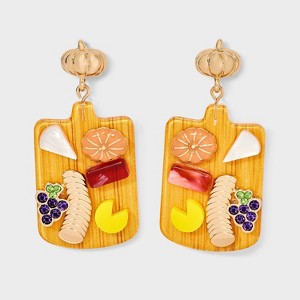 Thanksgiving Pumpkin Charcuterie Board Drop Earrings - Gold/Brown - 1 of 3