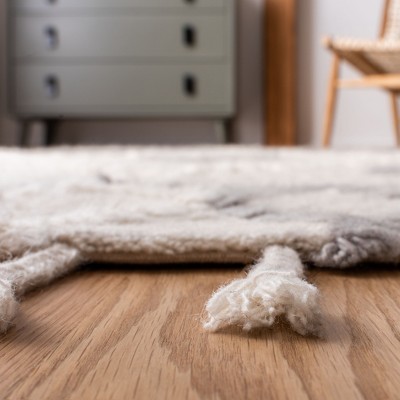 Ivory and Gray Hand-Tufted Wool Shag Rug 6' x 9'