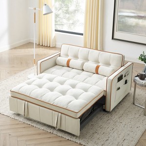 55.5 Inch Pull Out Sofa Bed, Velvet Love Seat Couch, Modern Love Seat Futon With Side Pockets Pull Out Sleep Sofa Bed - 1 of 4