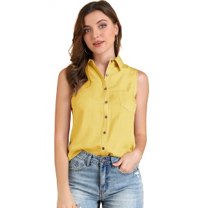 Allegra K Women's Single Breasted Casual Office Sleeveless Shirt - 1 of 4
