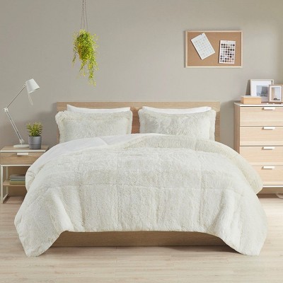 Kumasinova 2PCS/3PCS Long Fur Comforter Mini Set,Plush Reverse Bedding Comforter Sets with Shams,Oeko-Tex Certified