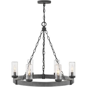 Hinkley Sawyer 24" Wide Aged Zinc Wagon Wheel Outdoor Chandelier - 1 of 1