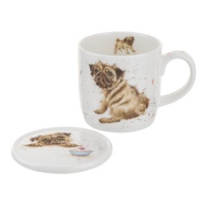 Royal Worcester Wrendale Designs 11oz Mug & Coaster Set Pug Love (Dog) - 1 of 4