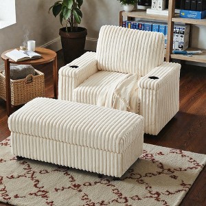 Mshliw Recliner Chair with Armrest Storage, Footrest Storage, Cup Holders and Ottoman, Single Sofa, Corduroy Upholstery, Comfortable Seating - 1 of 4