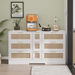 HDZNVF 51.2" Rattan Locker With Drawers, 9 Drawers, Metal Handles For Kitchen, Living Room, Bedroom(White) - 1 of 4