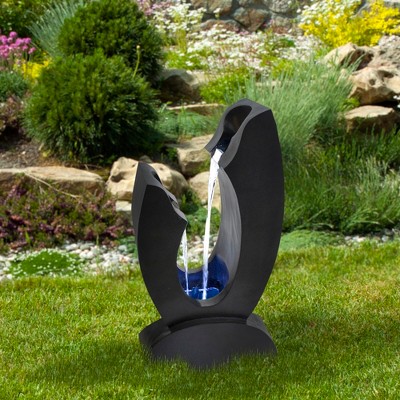 Black Resin Lighted Outdoor Garden Water Fountain, 31.5"