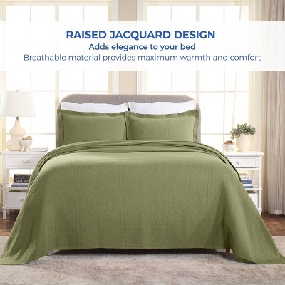Blue Nile Mills 100% Cotton Bedspread Set Jacquard Medallion Coverlet, Lightweight All-Season Textured Bedding, Queen, Sage — фото 7