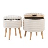 LumiSource Tray Plush Ottoman Set Cream Faux Fur/Natural Wood - 2 of 4