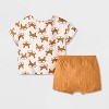 Baby Boys' Fox Printed Henley Gauze Shorts Set - Cat & Jack™ Cream - 2 of 4