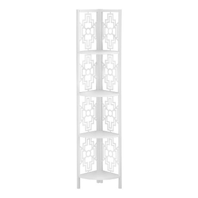 Monarch Specialties Bookshelf Bookcase Etagere Corner 4 Tier 62InchH Office Bedroom Metal Laminate White Transitional