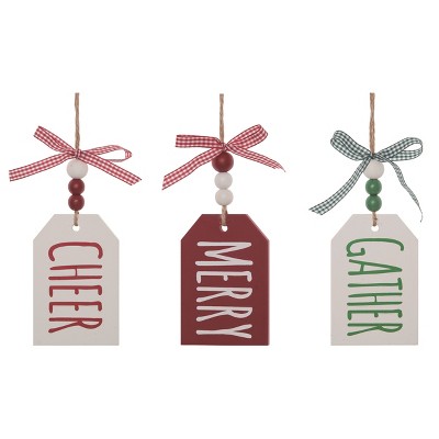 Transpac MDF Christmas Tag Set of 3 Christmas Home Decorations
