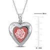 EVERLY JEWELRY | Sterling Silver 20mm Pink Rose releaf heart design Pendant Locket With Cable Chain, 18-inch - 3 of 4