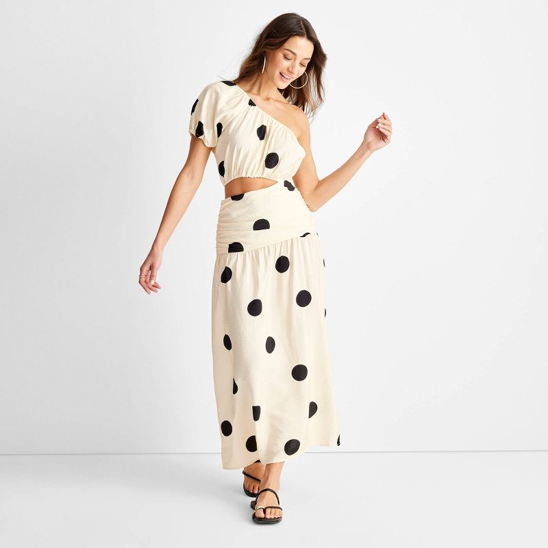 Women's Polka Dot One Shoulder Cut-Out Midi Dress - Future Collective™ with Jenny K. Lopez Cream, 1 of 10