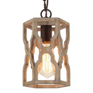 LNC Quaint 1-Lights 6.5" Farmhouse Cylinder Mini Pendant  Lights, Distressed Greyish White Wood and Rustic Bronze - 1 of 4