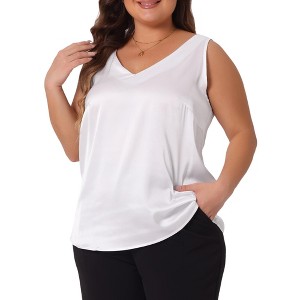 Agnes Orinda Women's Plus Size Silky Satin V Neck Casual Sleeveless Summer Basic Tank Tops - 1 of 4