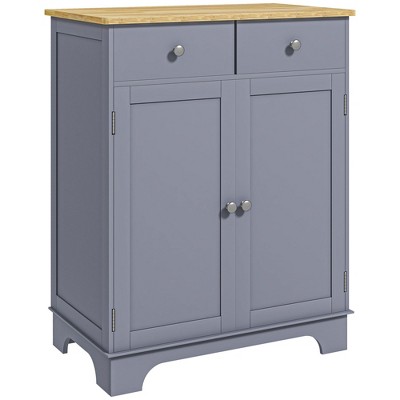 HOMCOM Kitchen Storage Cabinet, Sideboard Floor Cupboard with Solid Wood Top, Adjustable Shelf, and 2 Drawers for Living Room