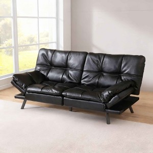 Dyonery Black Faux Leather Sofa Bed with Memory Foam, Adjustable Backrest & Armrests, Multifunctional Small Loveseat Sleeper Sofa - 1 of 4