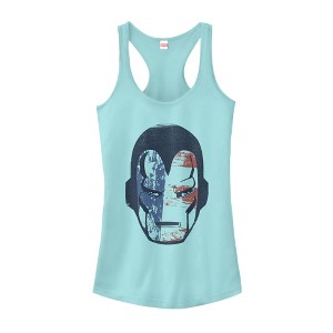 Juniors Womens Marvel Fourth of July  Iron Man American Flag Mask Racerback Tank Top - 1 of 3