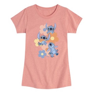 Girls' - Disney - Stitch Pop Flowers Fitted Short Sleeve Graphic T-Shirt - 1 of 4