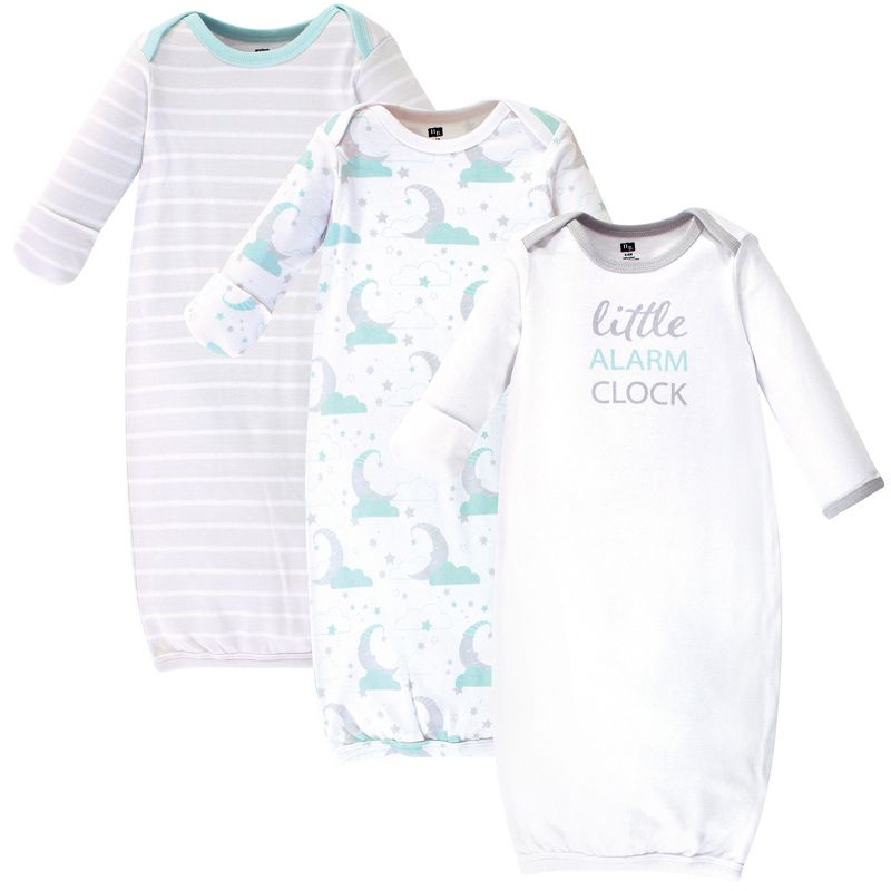 Hudson Baby Infant Boy Cotton Long-Sleeve Gowns 3pk, Alarm Clock, 1 of 6