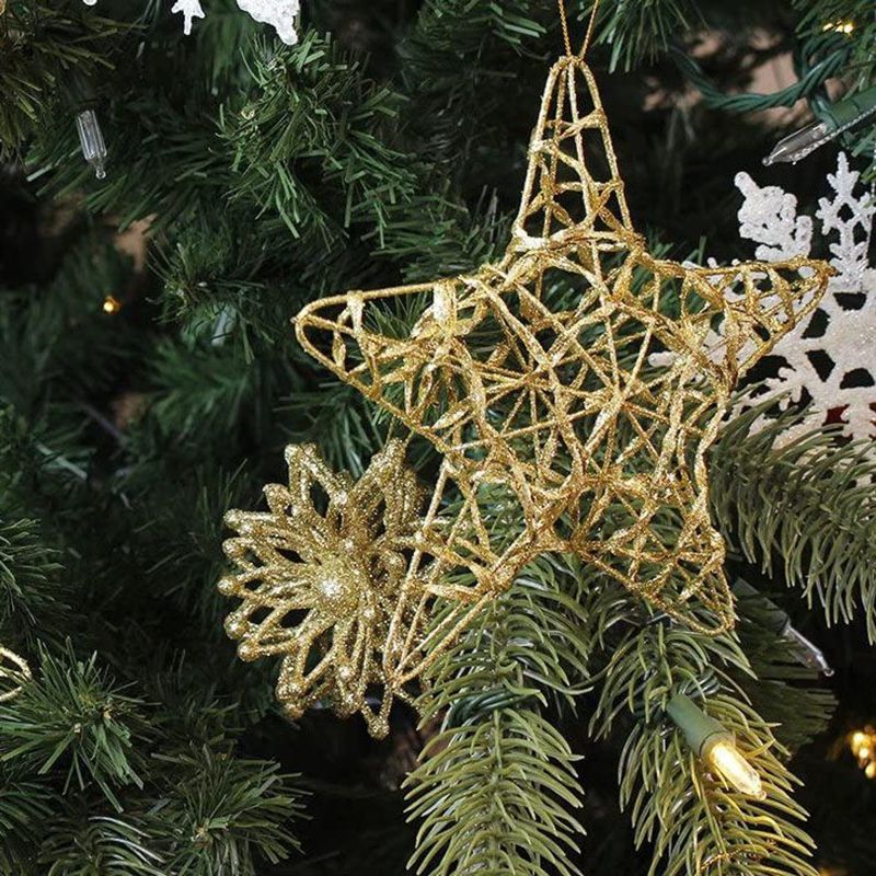 Juvale 24 Pack Gold Star Ornaments for Christmas Tree, Bulk Holiday Decorations, 6 Inches, 3 of 8