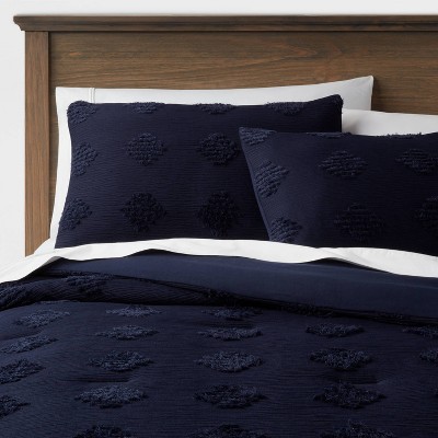 King Tufted Diamond Crinkle Comforter & Sham Set Navy - Threshold™