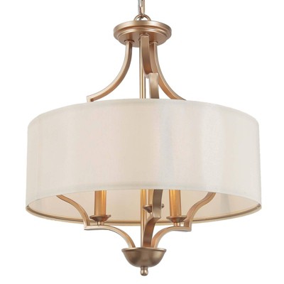 LNC Trend 3-Light 17" Modern Drum Small Chandelier, Matte Gold with White Fabric Shade