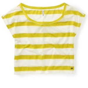 Aeropostale Womens Stripes Lace Pullover Blouse, Yellow, Small - 1 of 1